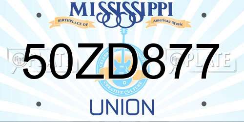 50ZD877 Mississippi License Plate
