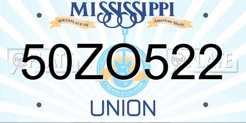 50ZO522 Mississippi License Plate