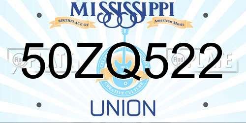 50ZQ522 Mississippi License Plate