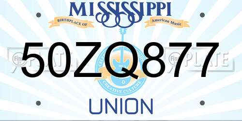 50ZQ877 Mississippi License Plate