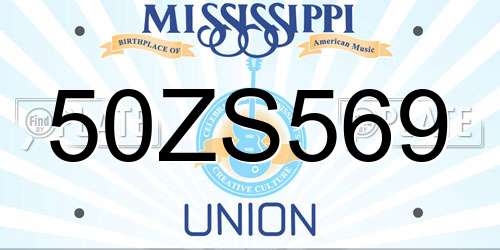 50ZS569 Mississippi License Plate