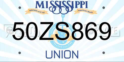 50ZS869 Mississippi License Plate