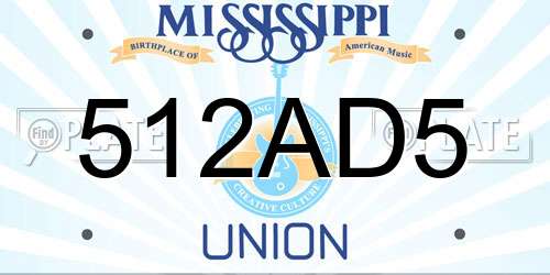 512AD5 Mississippi License Plate