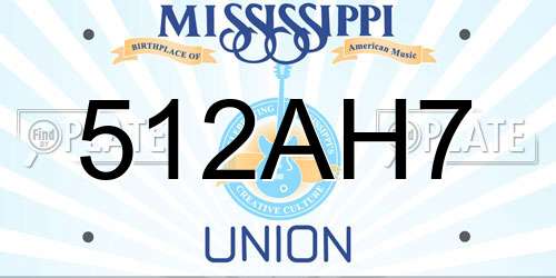512AH7 Mississippi License Plate