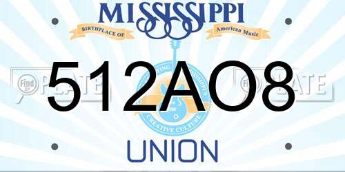 512AO8 Mississippi License Plate