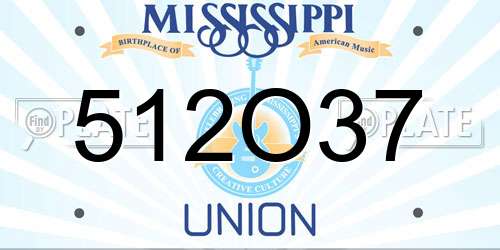512O37 Mississippi License Plate