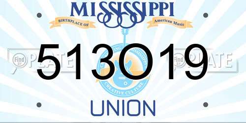 513O19 Mississippi License Plate