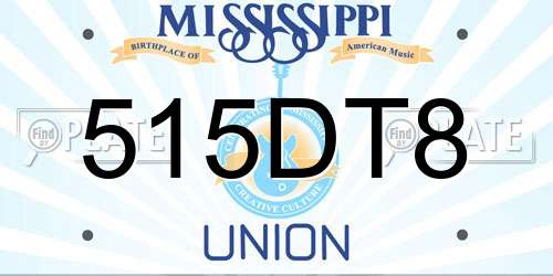 515DT8 Mississippi License Plate
