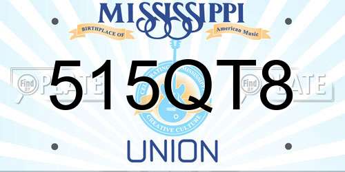 515QT8 Mississippi License Plate