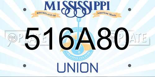 516A80 Mississippi License Plate