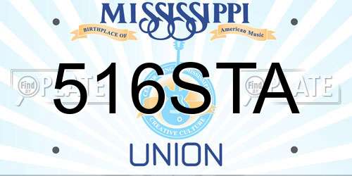 516STA Mississippi License Plate