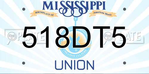 518DT5 Mississippi License Plate