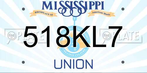 518KL7 Mississippi License Plate