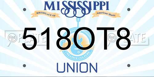 518OT8 Mississippi License Plate