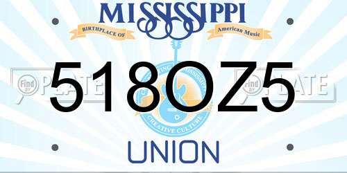 518OZ5 Mississippi License Plate