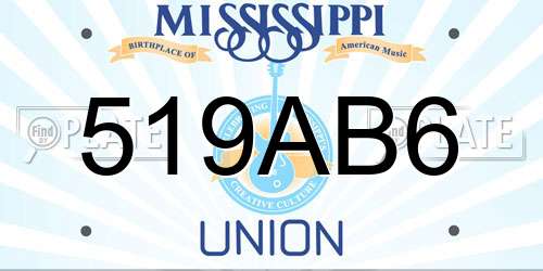 519AB6 Mississippi License Plate