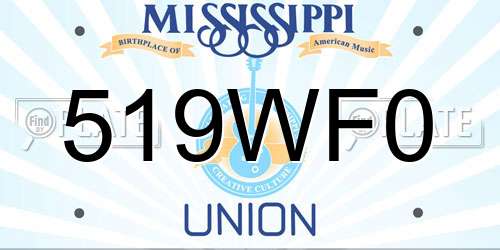 519WF0 Mississippi License Plate