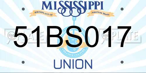 51BS017 Mississippi License Plate