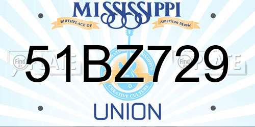 51BZ729 Mississippi License Plate