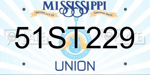 51ST229 Mississippi License Plate