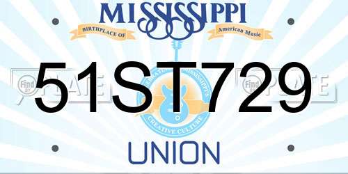 51ST729 Mississippi License Plate