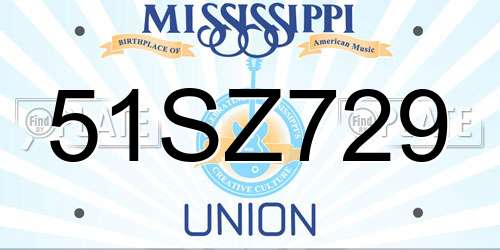 51SZ729 Mississippi License Plate