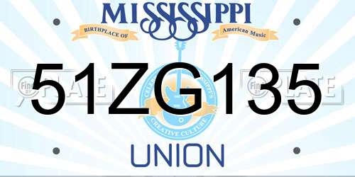 51ZG135 Mississippi License Plate
