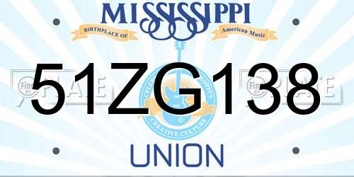51ZG138 Mississippi License Plate
