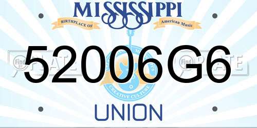 52006G6 Mississippi License Plate