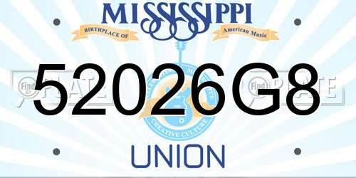 52026G8 Mississippi License Plate