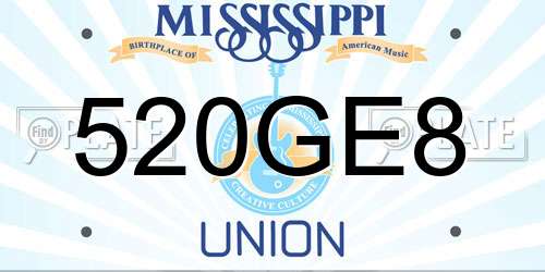 520GE8 Mississippi License Plate