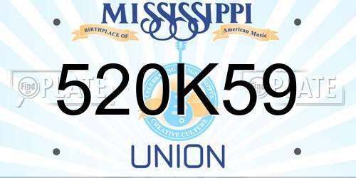 520K59 Mississippi License Plate