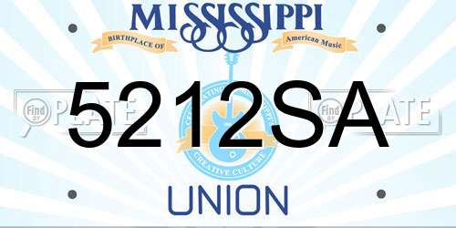 5212SA Mississippi License Plate
