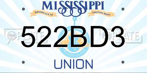 522BD3 Mississippi License Plate