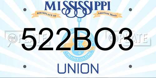522BO3 Mississippi License Plate