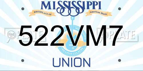 522VM7 Mississippi License Plate