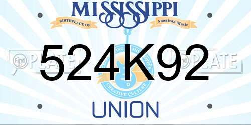 524K92 Mississippi License Plate
