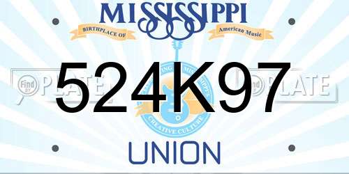 524K97 Mississippi License Plate