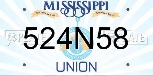 524N58 Mississippi License Plate