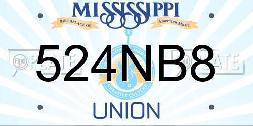 524NB8 Mississippi License Plate