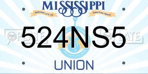 524NS5 Mississippi License Plate