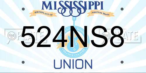 524NS8 Mississippi License Plate
