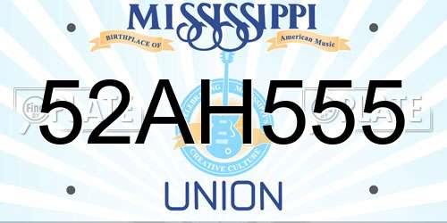 52AH555 Mississippi License Plate