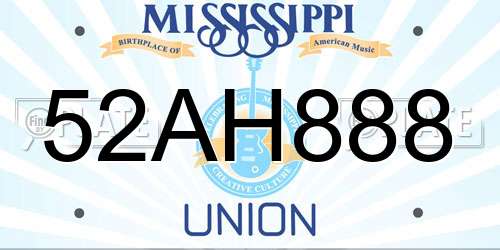 52AH888 Mississippi License Plate