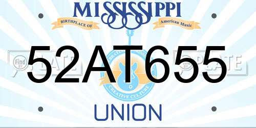 52AT655 Mississippi License Plate