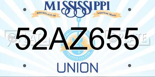 52AZ655 Mississippi License Plate