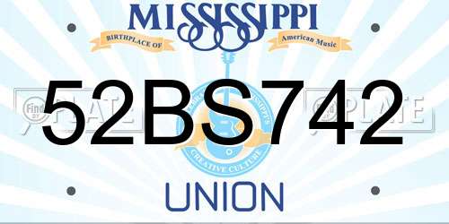 52BS742 Mississippi License Plate
