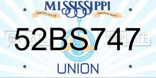 52BS747 Mississippi License Plate