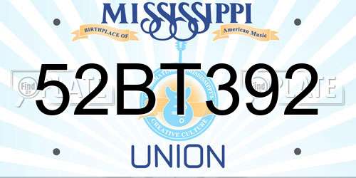 52BT392 Mississippi License Plate