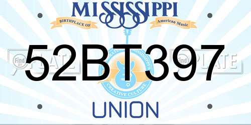 52BT397 Mississippi License Plate